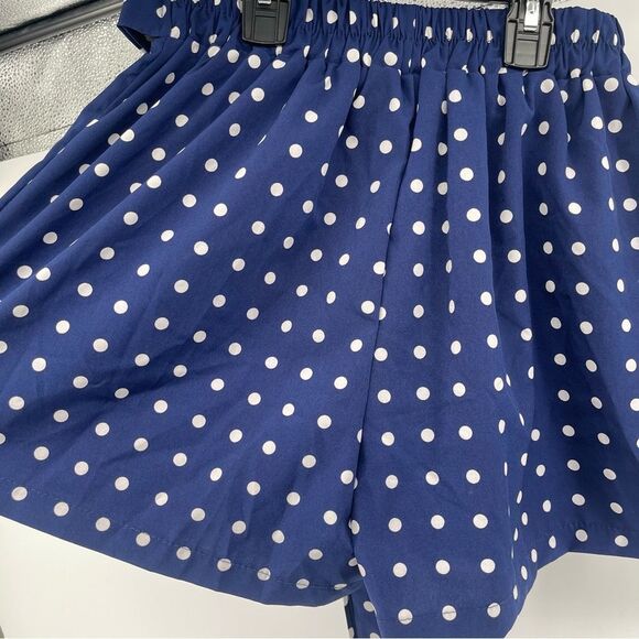 Zara Navy Blue Polka Dot Skort Size M – Pleated Front, Tie Belt, Lightweight - Picture 6 of 9